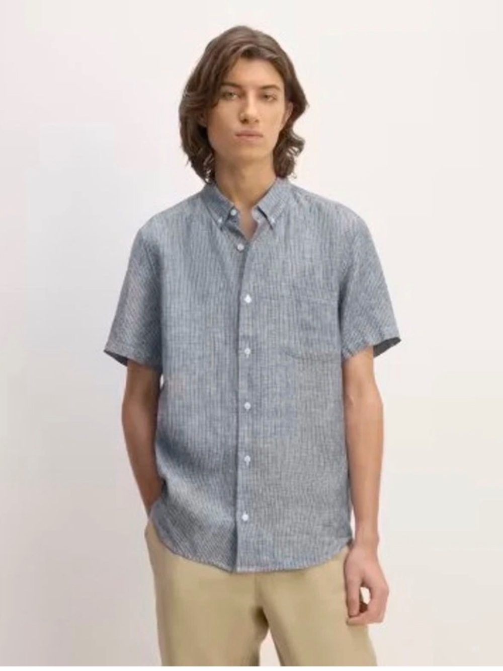 Everlane Classic Short Sleeve Shirt in Striped Linen
